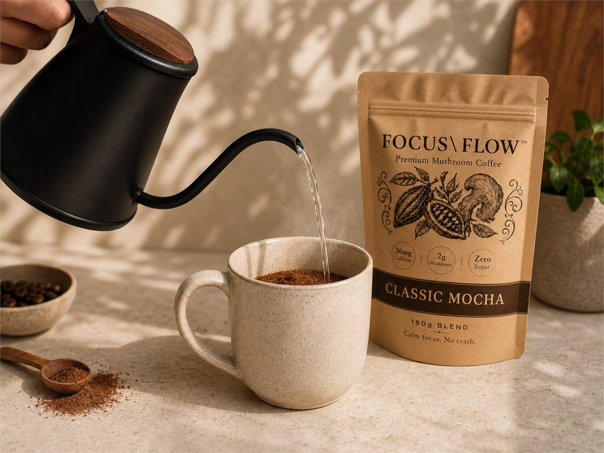 Pour hot water into the FocusFlow mug