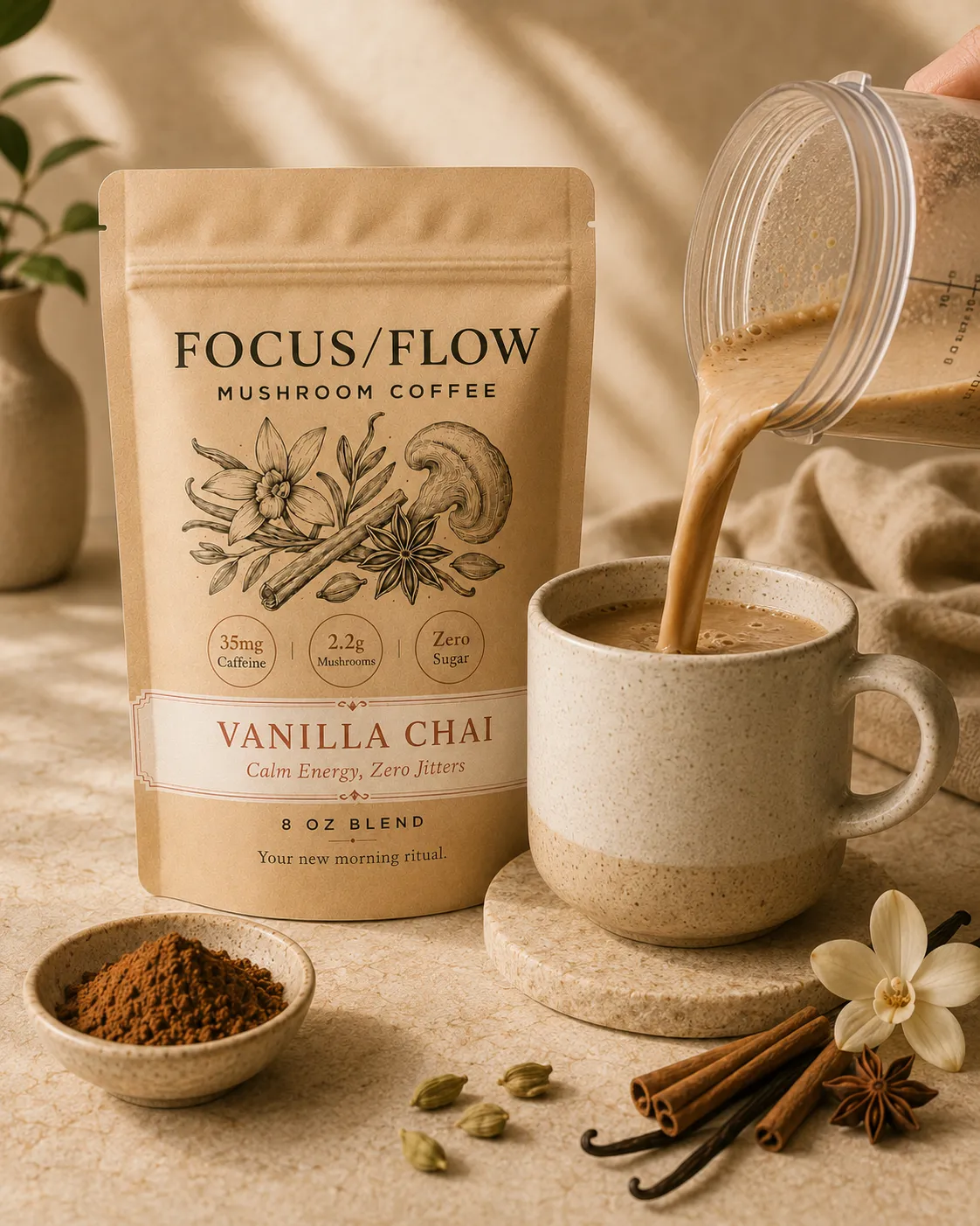 FocusFlow Vanilla Chai being poured